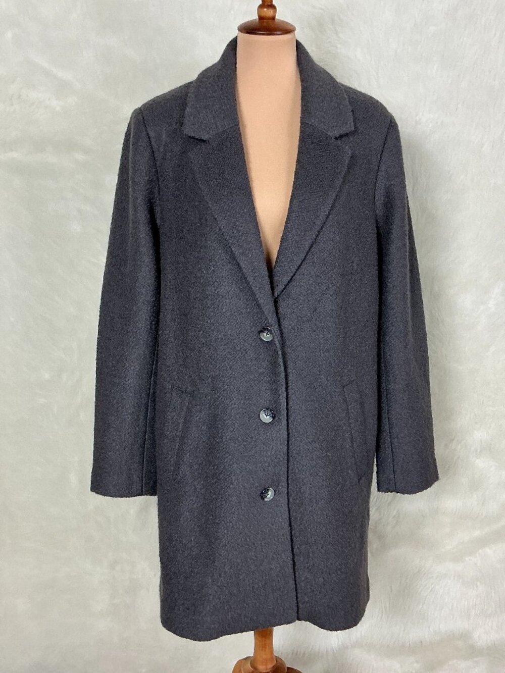 Garnet Hill Sadie Gray Textured Boucle Wool Coat 50720 Fall Winter Cozy NWT L